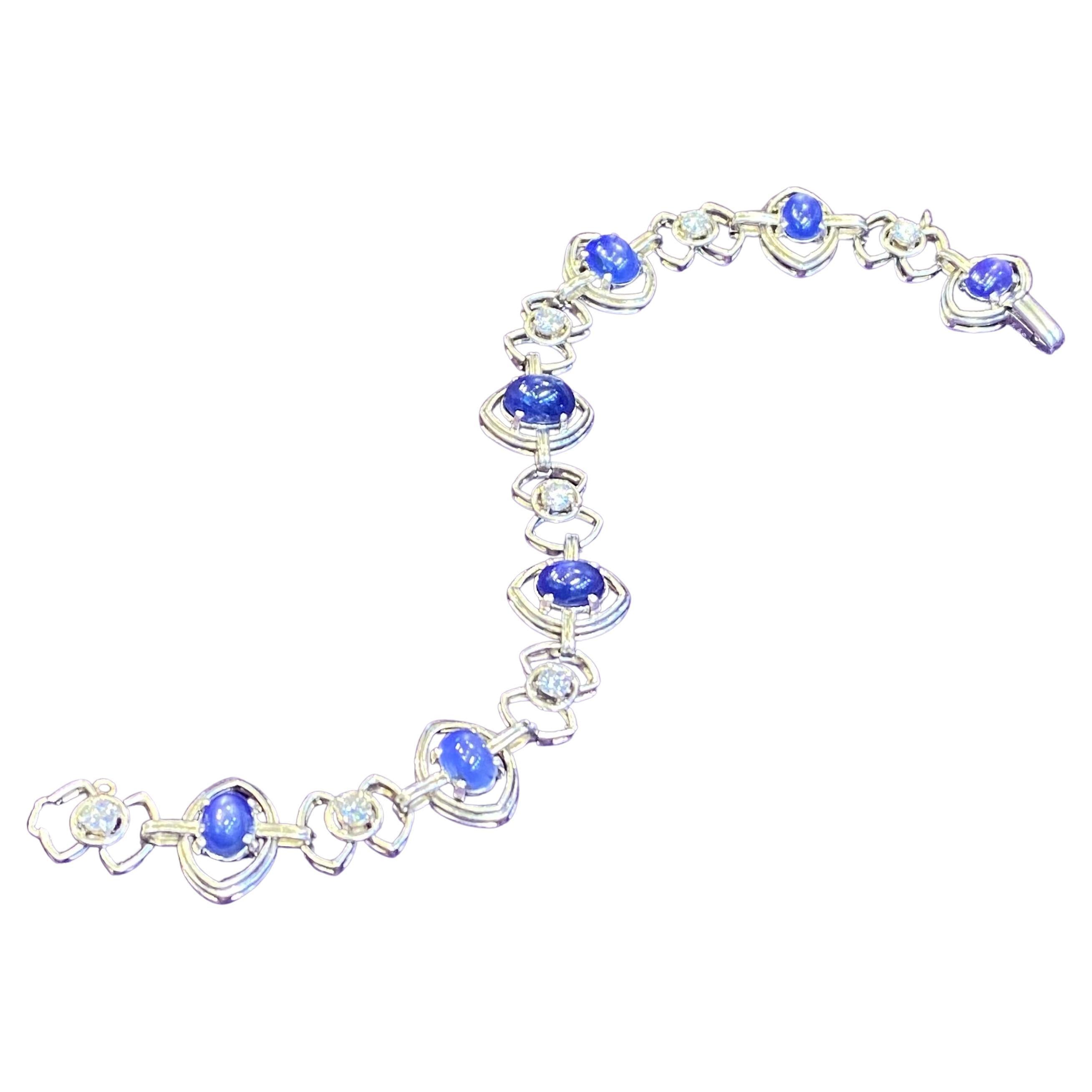 Art Deco Cabochon Sapphire & Diamond Bracelet  For Sale