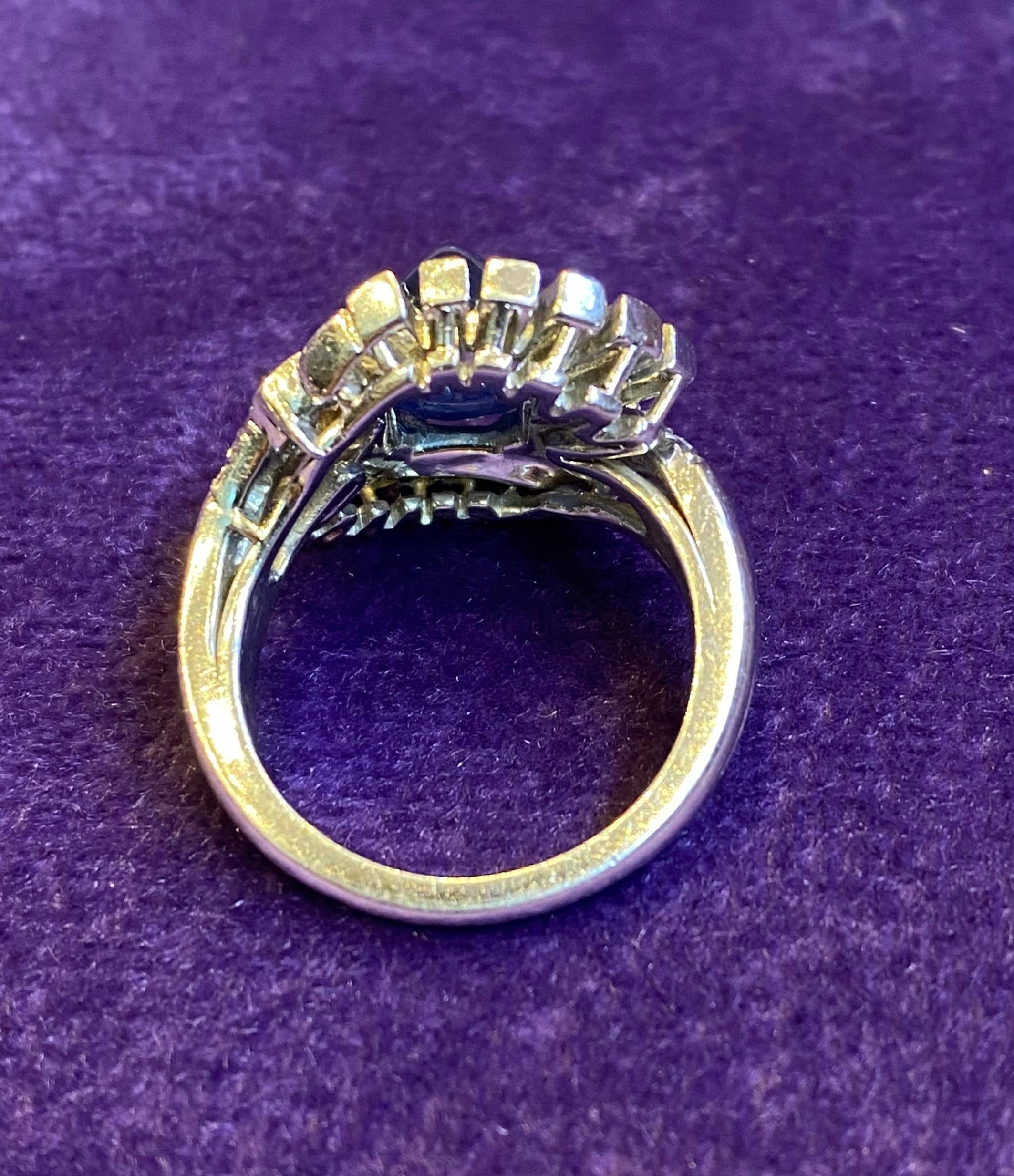 Art Deco Style Cabochon Sapphire & Diamond Cocktail Ring For Sale 3