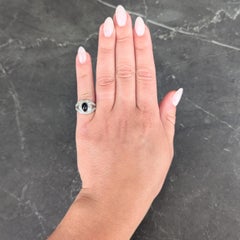 Art Deco Cabochon Sapphire Diamond Platinum Vintage Scrolling Bombé Ring