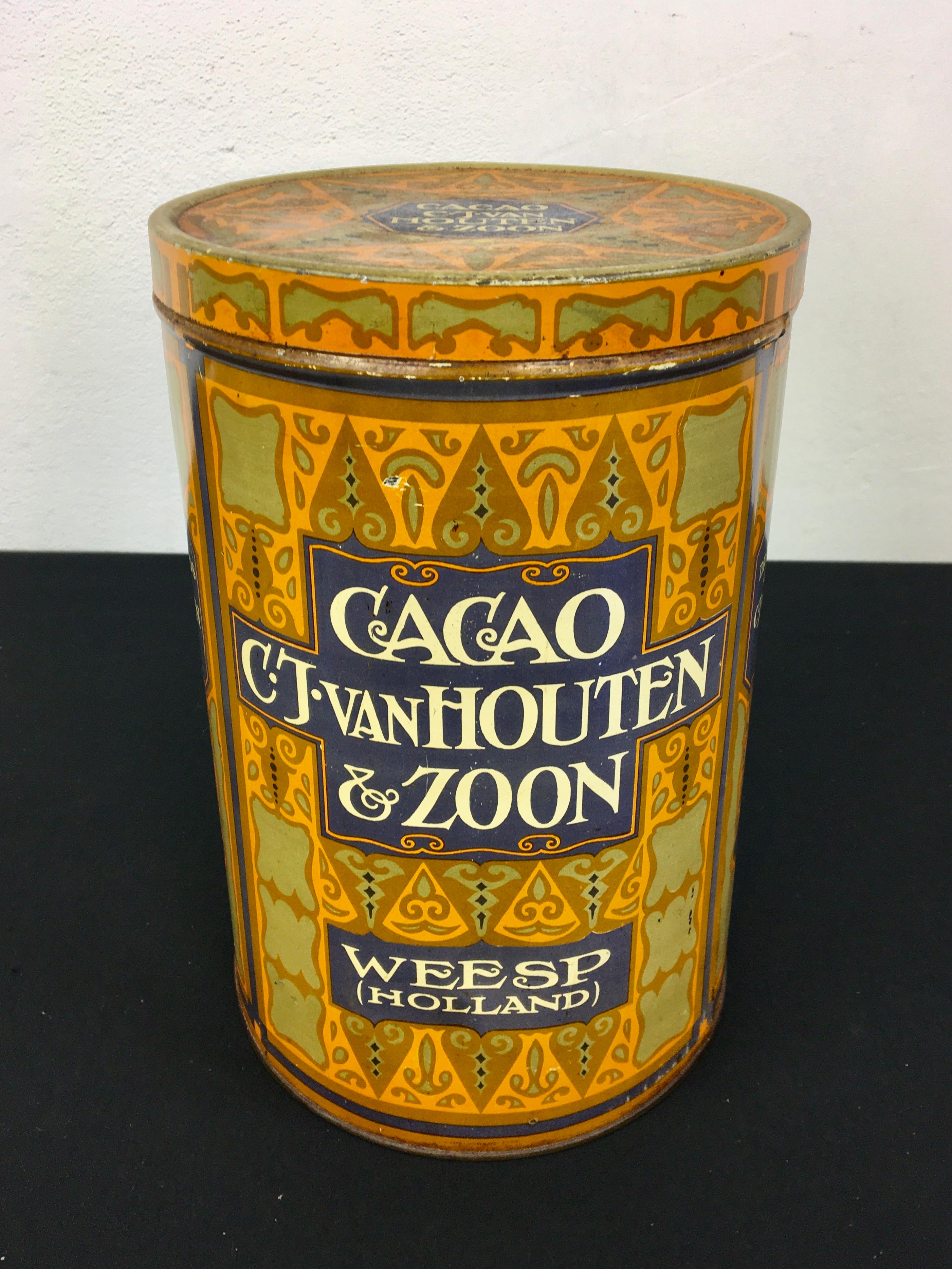 Dutch Art Deco Cacao Tin For Sale