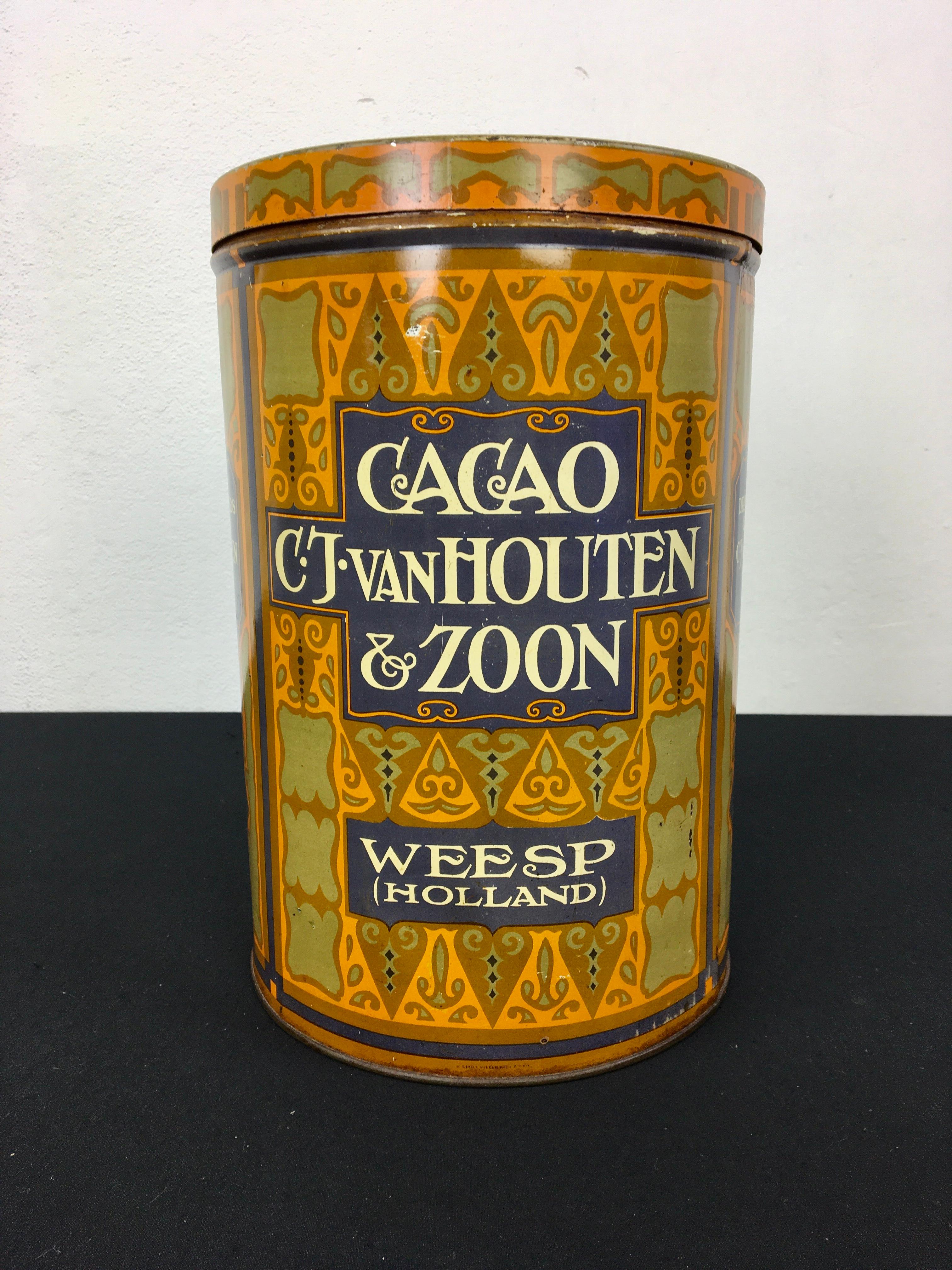 Art Deco Cacao-Tin aus Zinn (Niederländisch) im Angebot
