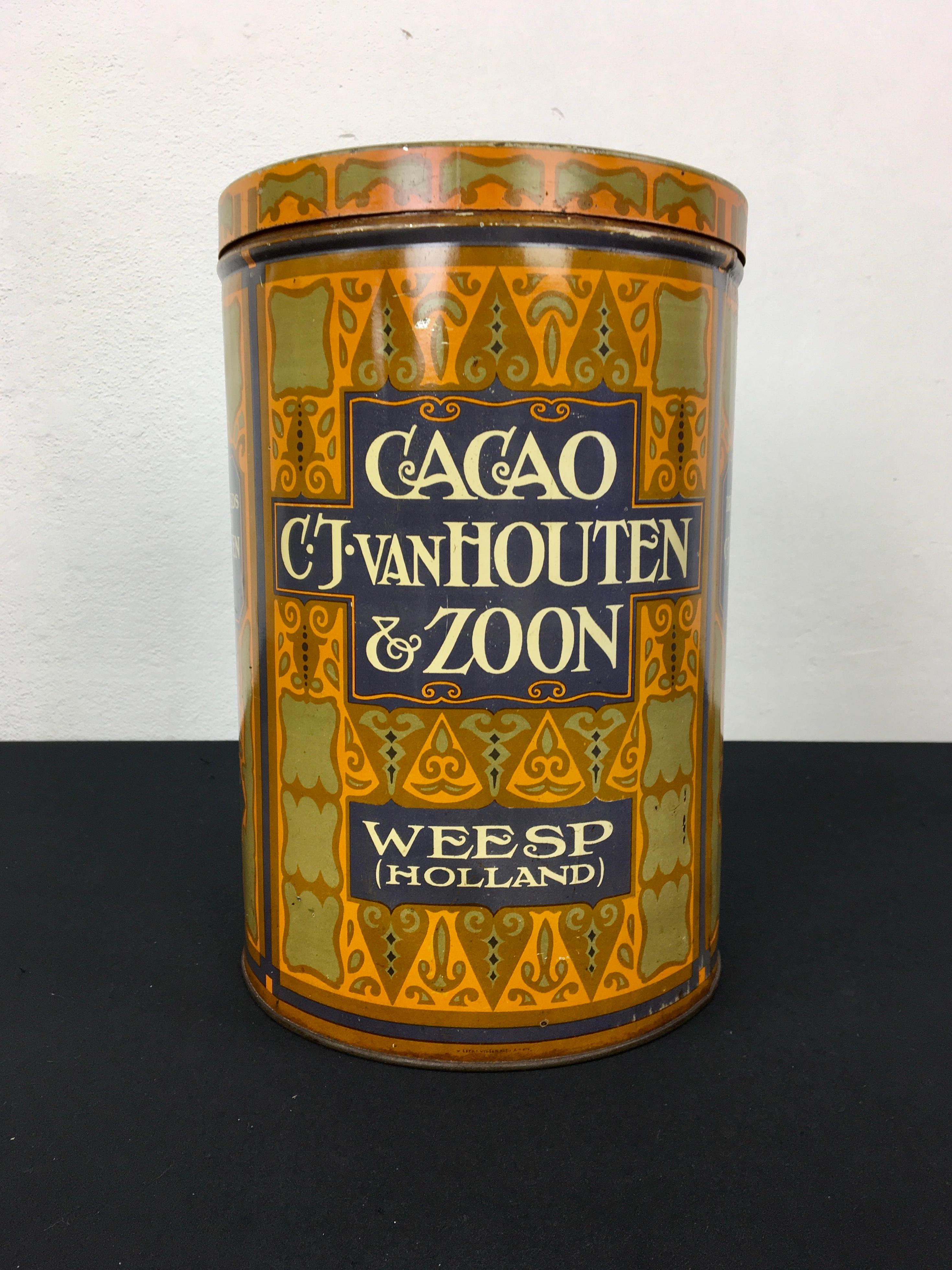 Metal Art Deco Cacao Tin For Sale