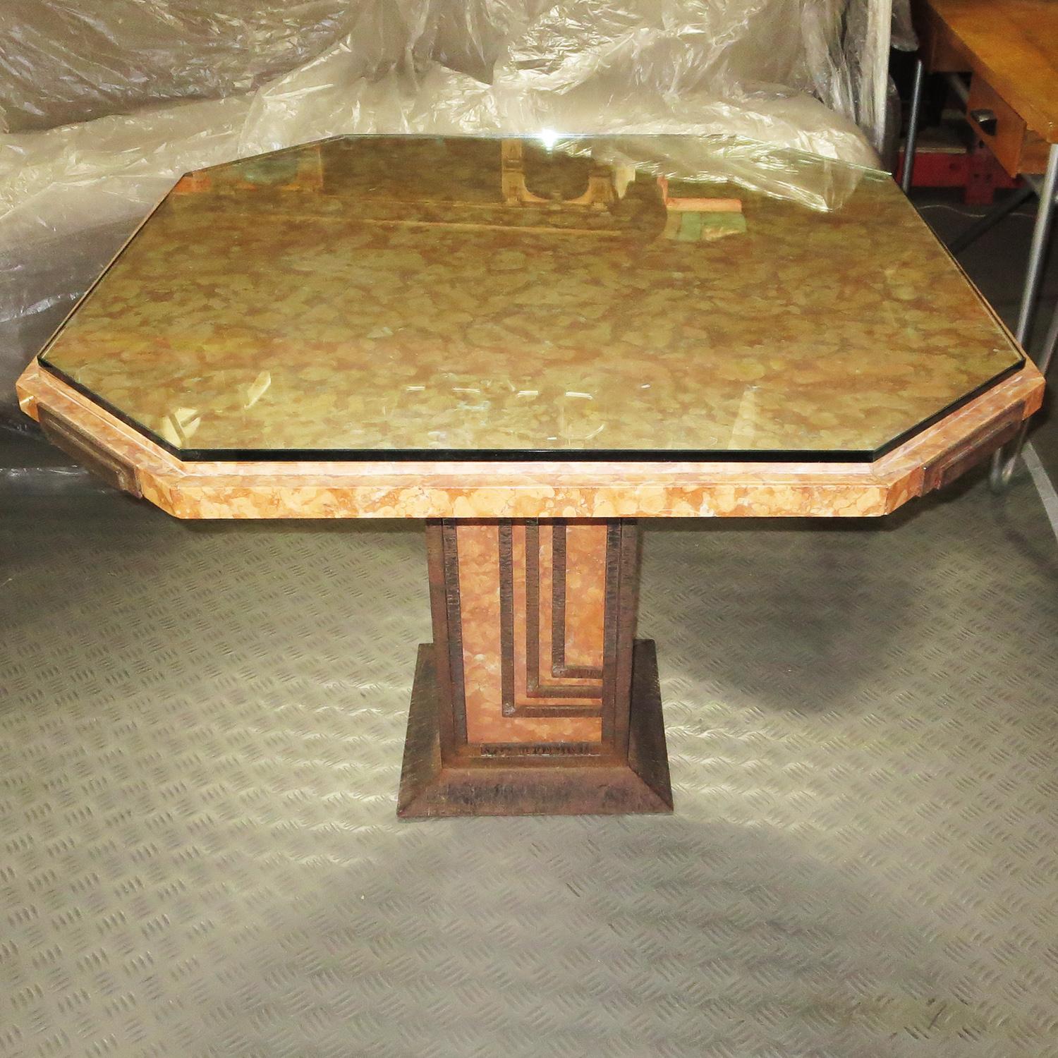 Wrought Iron Art Deco Cafe or Game Table in Marble and Iron For Sale