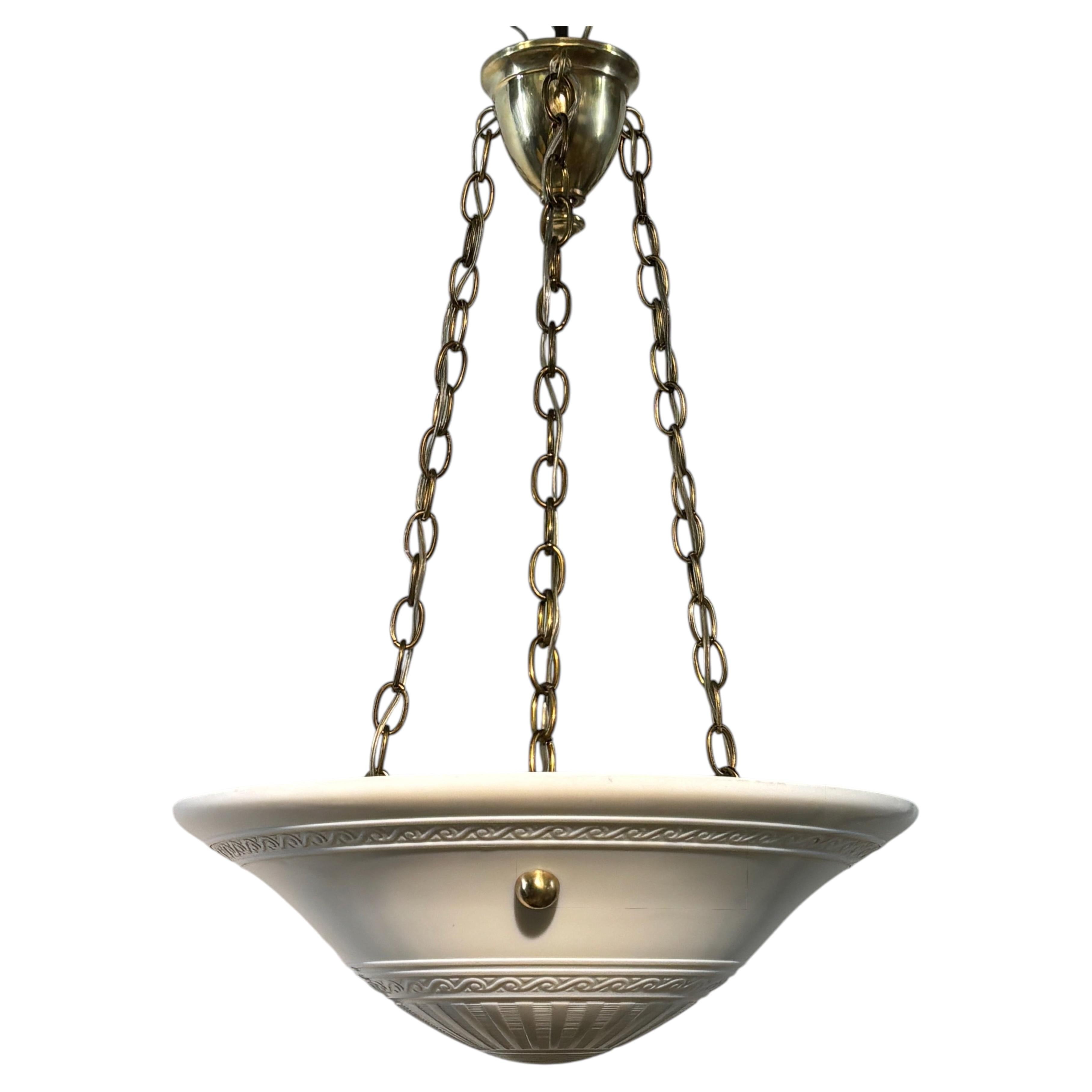 Art Deco Calcite Glass Pendent Light Fixture, 1920's - 1930's