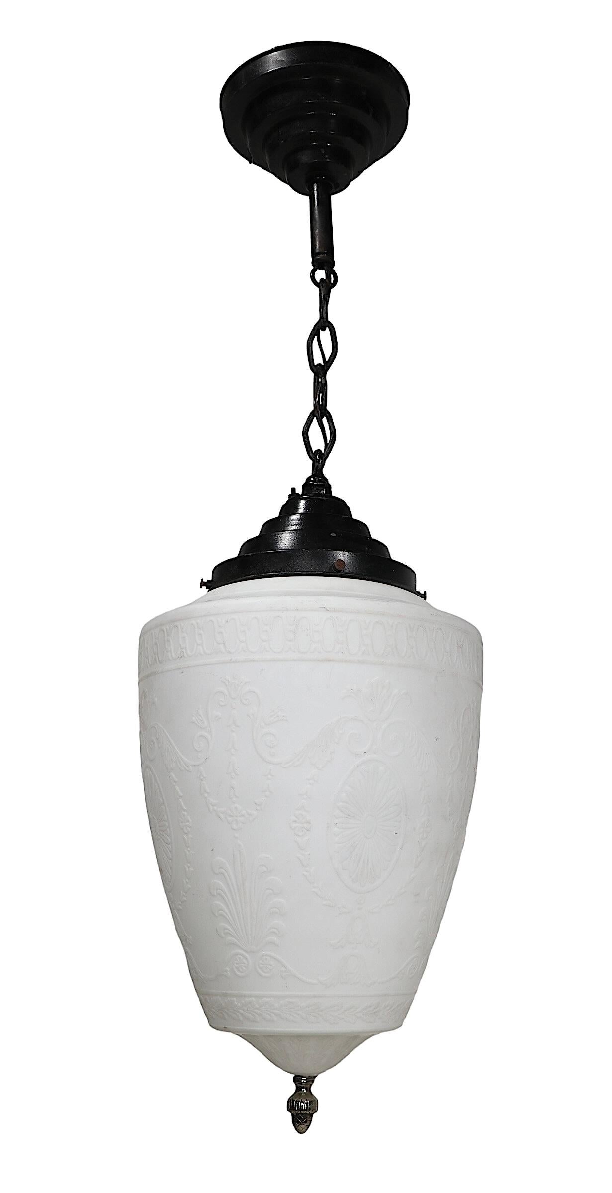 Art Deco Calcite Hanging Pendant Globe att. to Frederick Carder for Steuben  For Sale 3