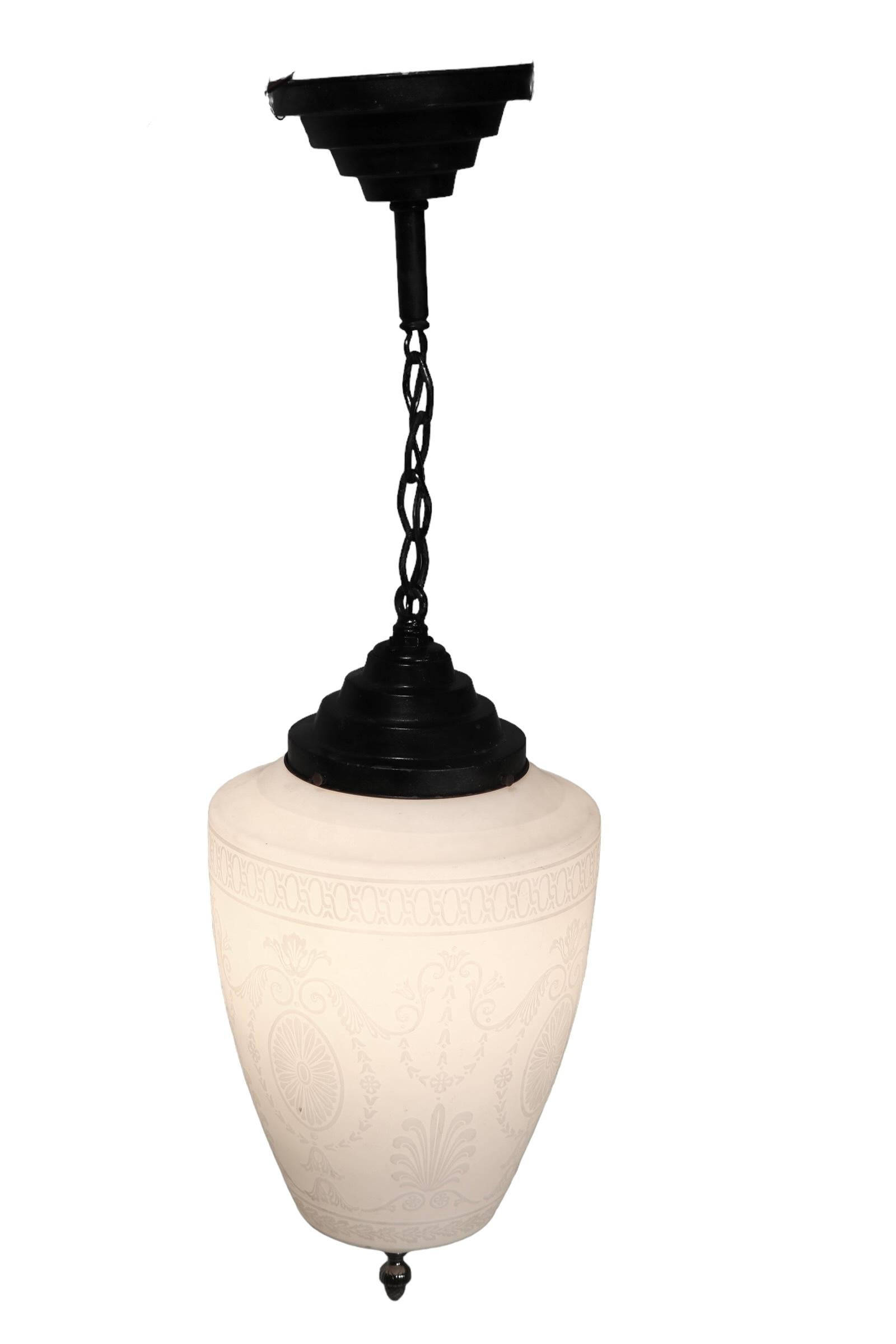 Art Deco Calcite Hanging Pendant Globe att. to Frederick Carder for Steuben  For Sale 12