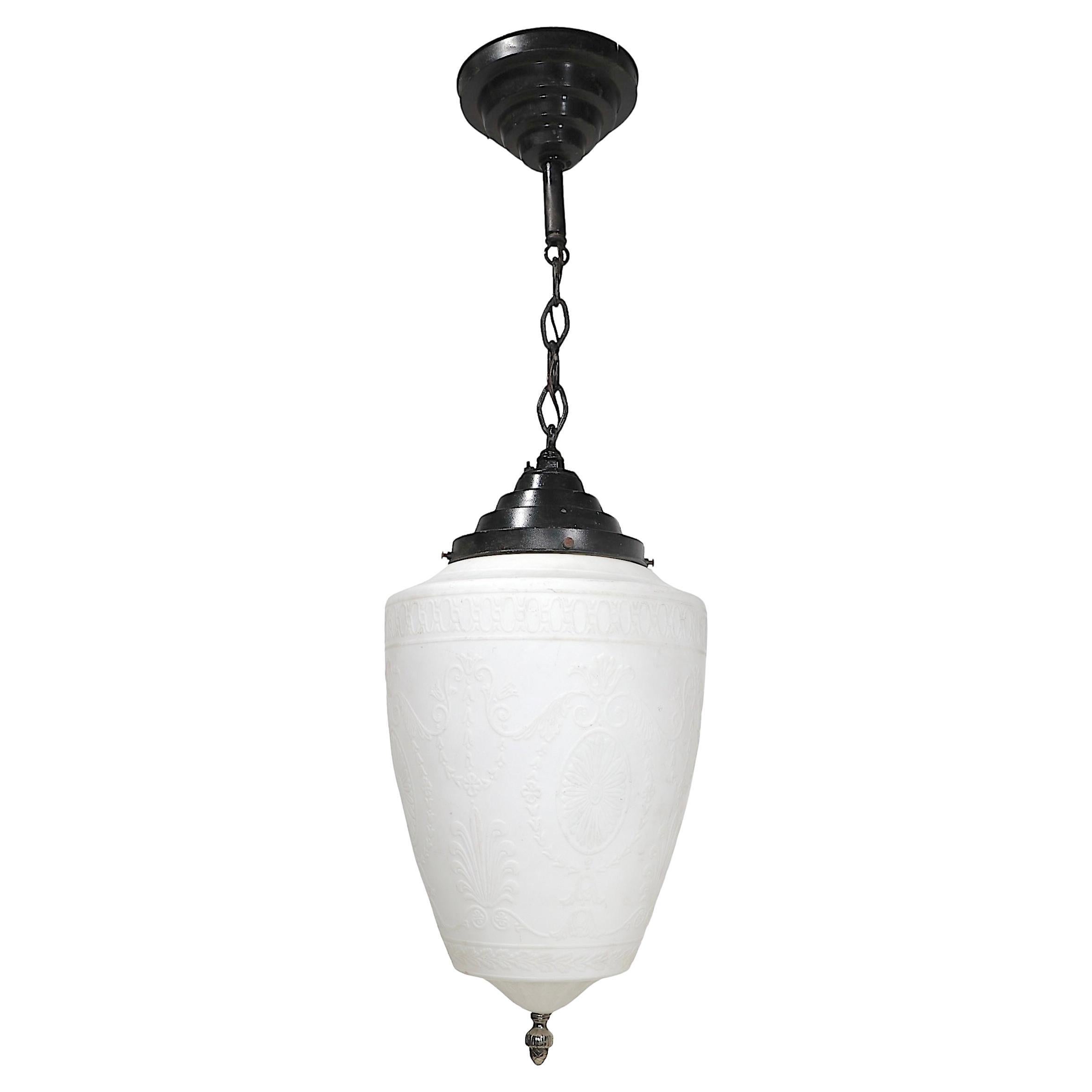 Art Deco Calcite Hanging Pendant Globe att. to Frederick Carder for Steuben  For Sale