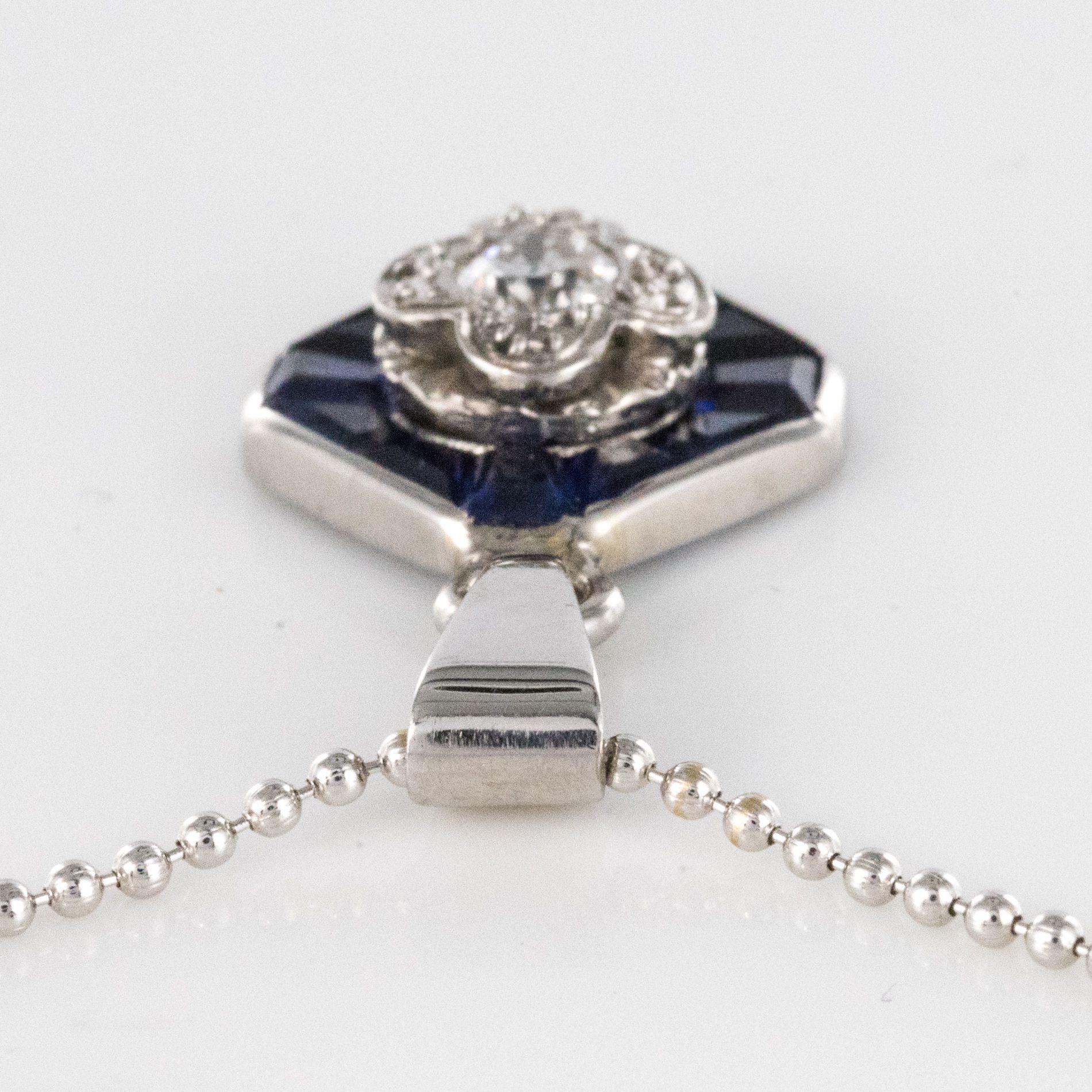 Art Deco Calibrated Blue Gems and Diamond Pendant Necklace 5