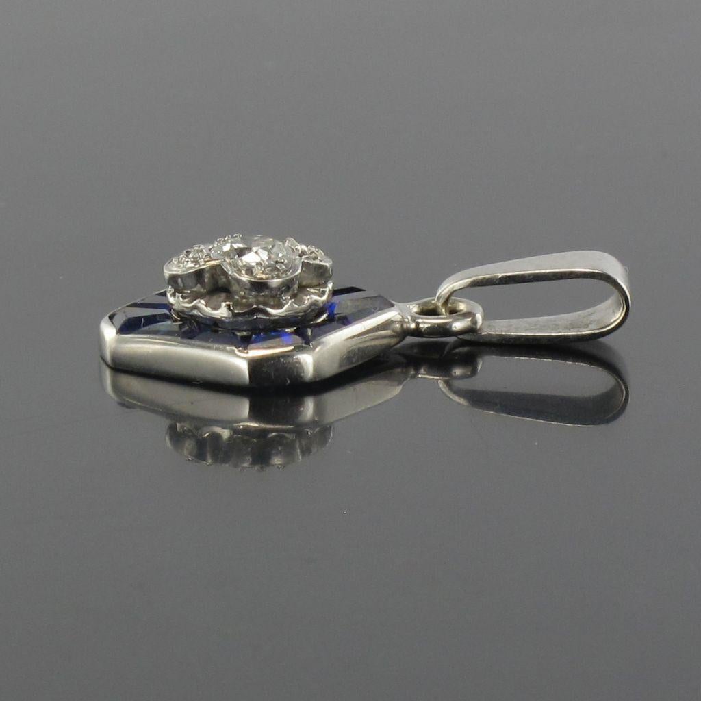 Art Deco Calibrated Blue Gems and Diamond Pendant Necklace 7