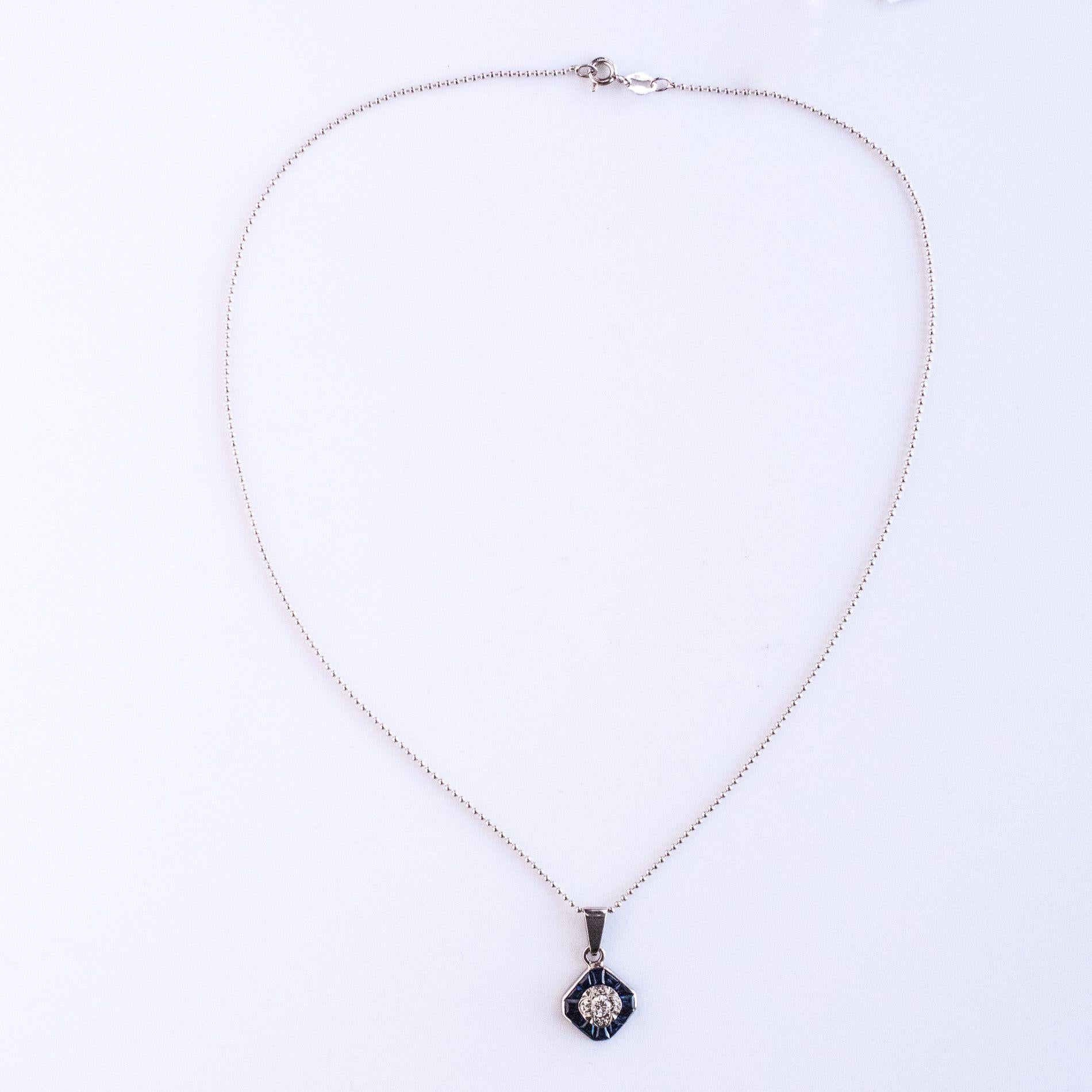 Art Deco Calibrated Blue Gems and Diamond Pendant Necklace 4