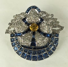 Art Deco Calibre Set Sapphire Flower Clip