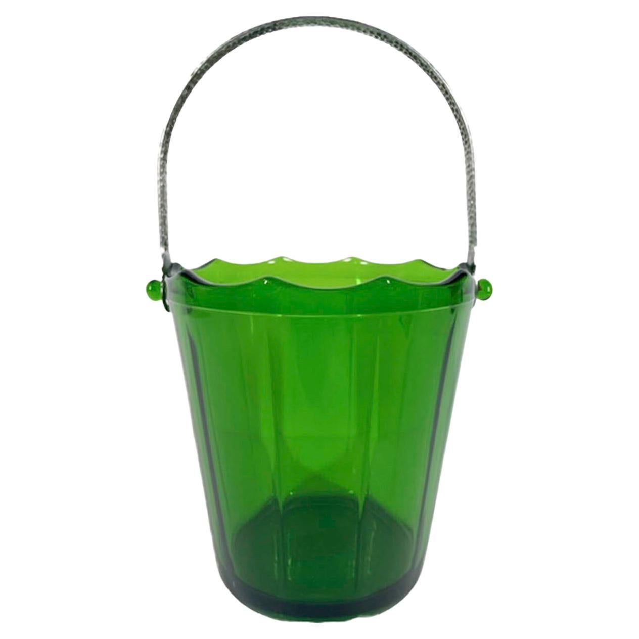 Art Deco Cambridge Glass Emerald Green Ice Bucket in the Decagon Pattern