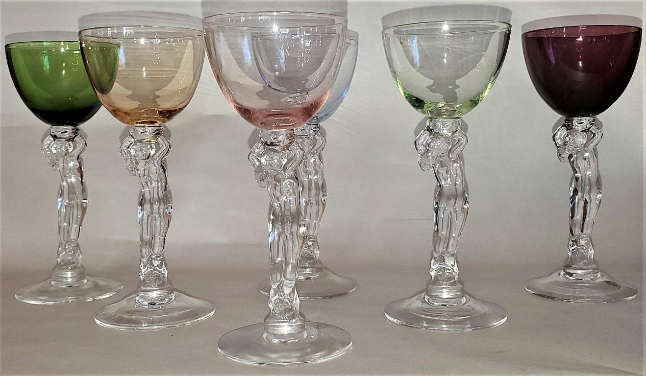 Crystal Art Deco Cambridge Set of 6 Brandy Goblets