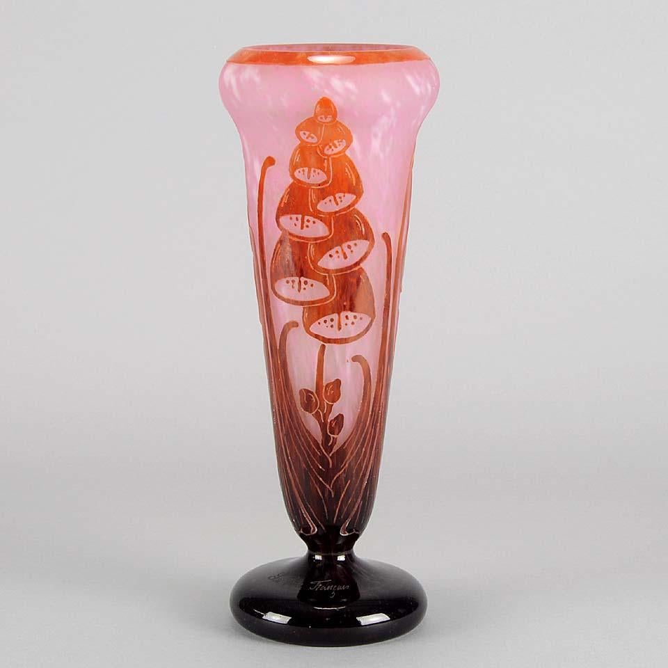 Engraved Art Deco Cameo Cased and Cut Glass Vase 