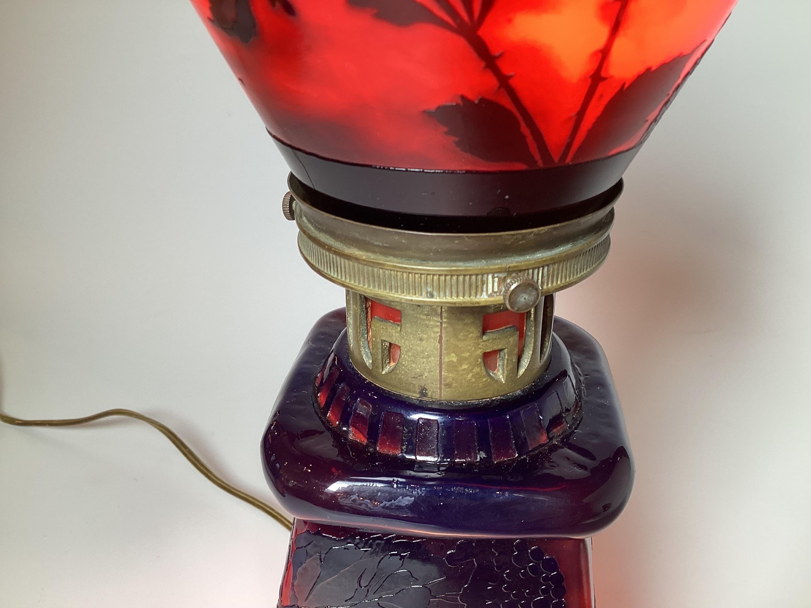 Boudoir-Lampe aus Kamee-Glas im Art déco-Stil (Frühes 20. Jahrhundert) im Angebot