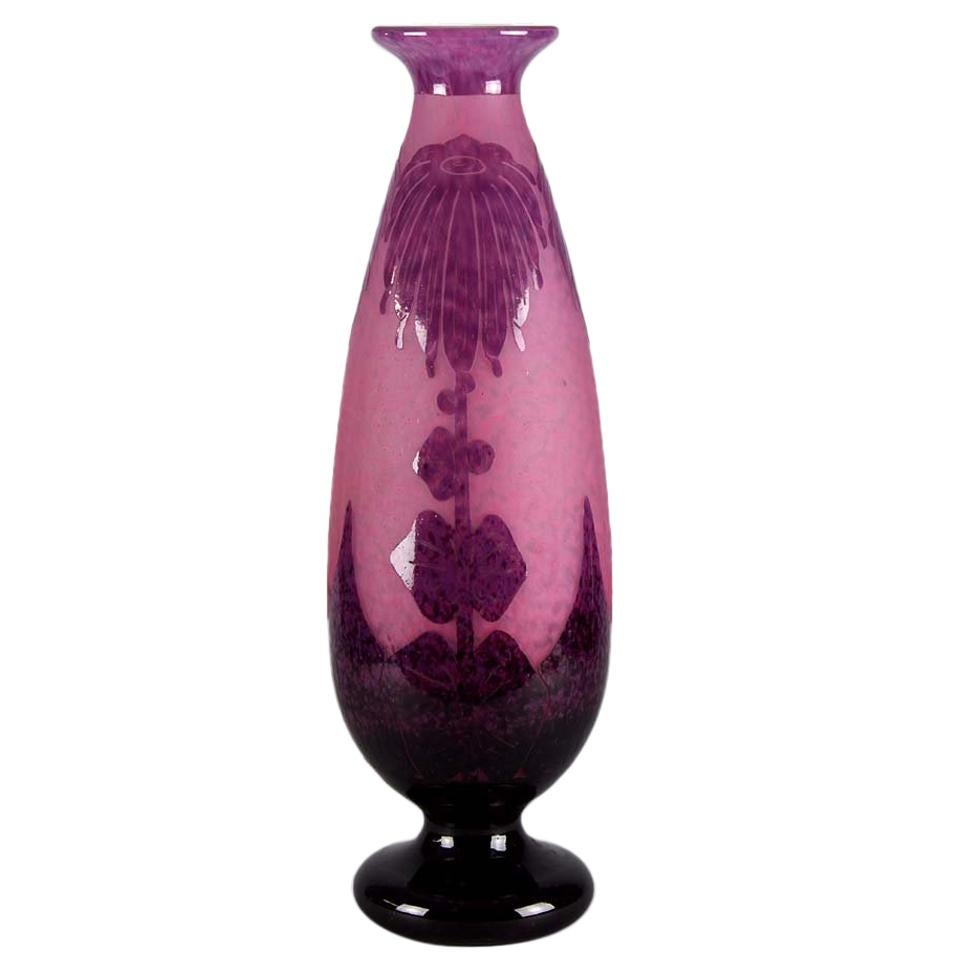 Art Deco Cameo Glass Vase "Décor Dahlia" by Le Verre Francais