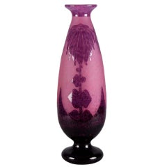 Vintage Art Deco Cameo Glass Vase "Décor Dahlia" by Le Verre Francais