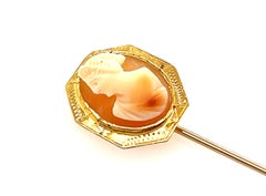 Art Deco Cameo Stick Pin Antique 14K Yellow Gold Original 1940's Antique