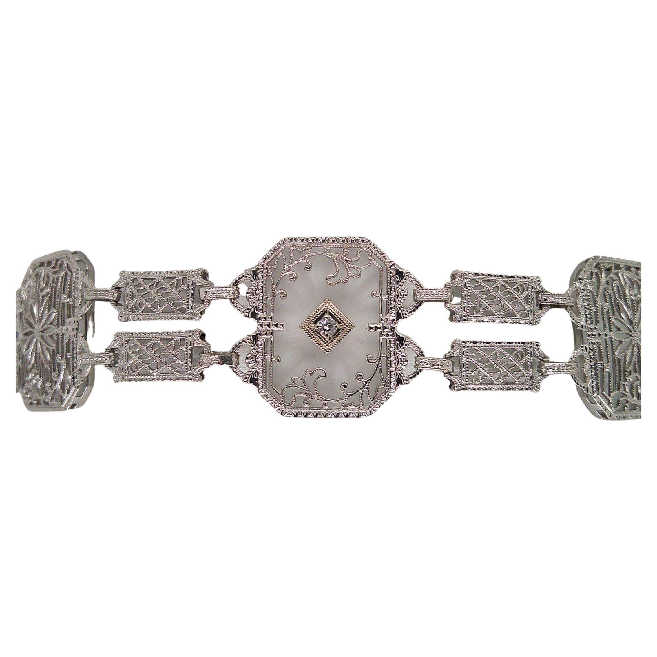 Art Deco Camphor Filigree Bracelet For Sale