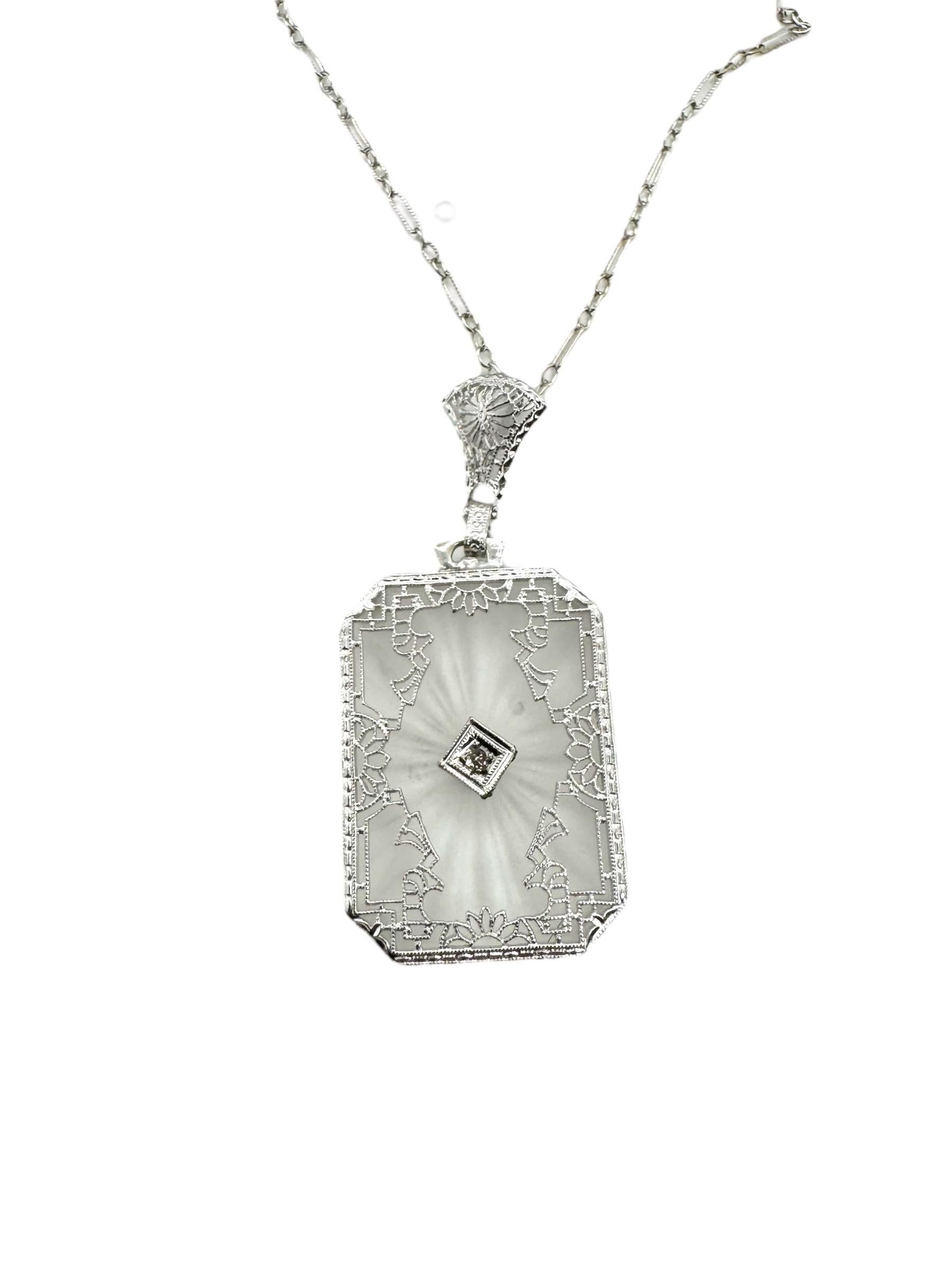 Art Deco Camphor Glass Diamond Necklace In Good Condition In Montgomery, AL