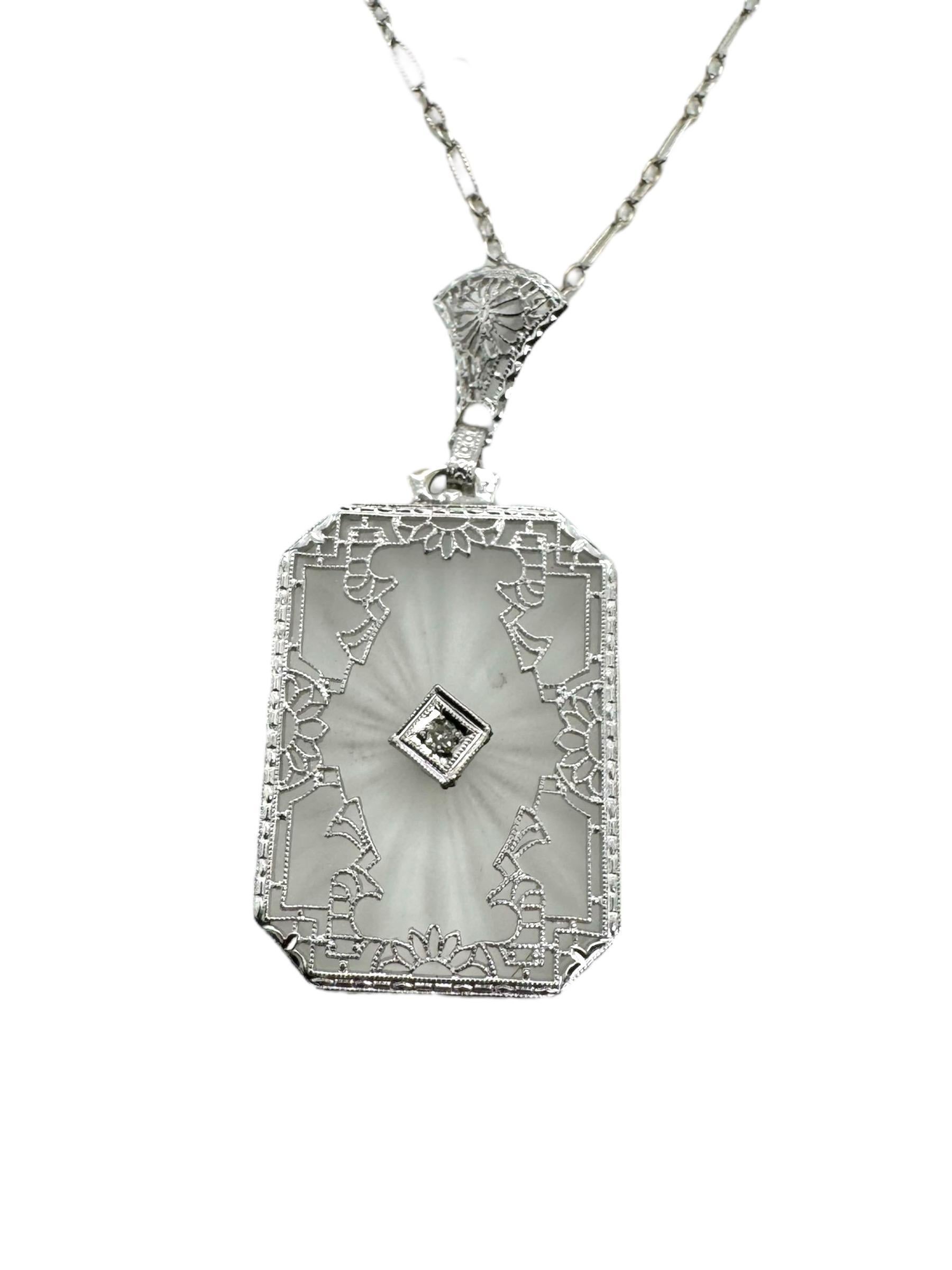 Women's Art Deco Camphor Glass Diamond Necklace