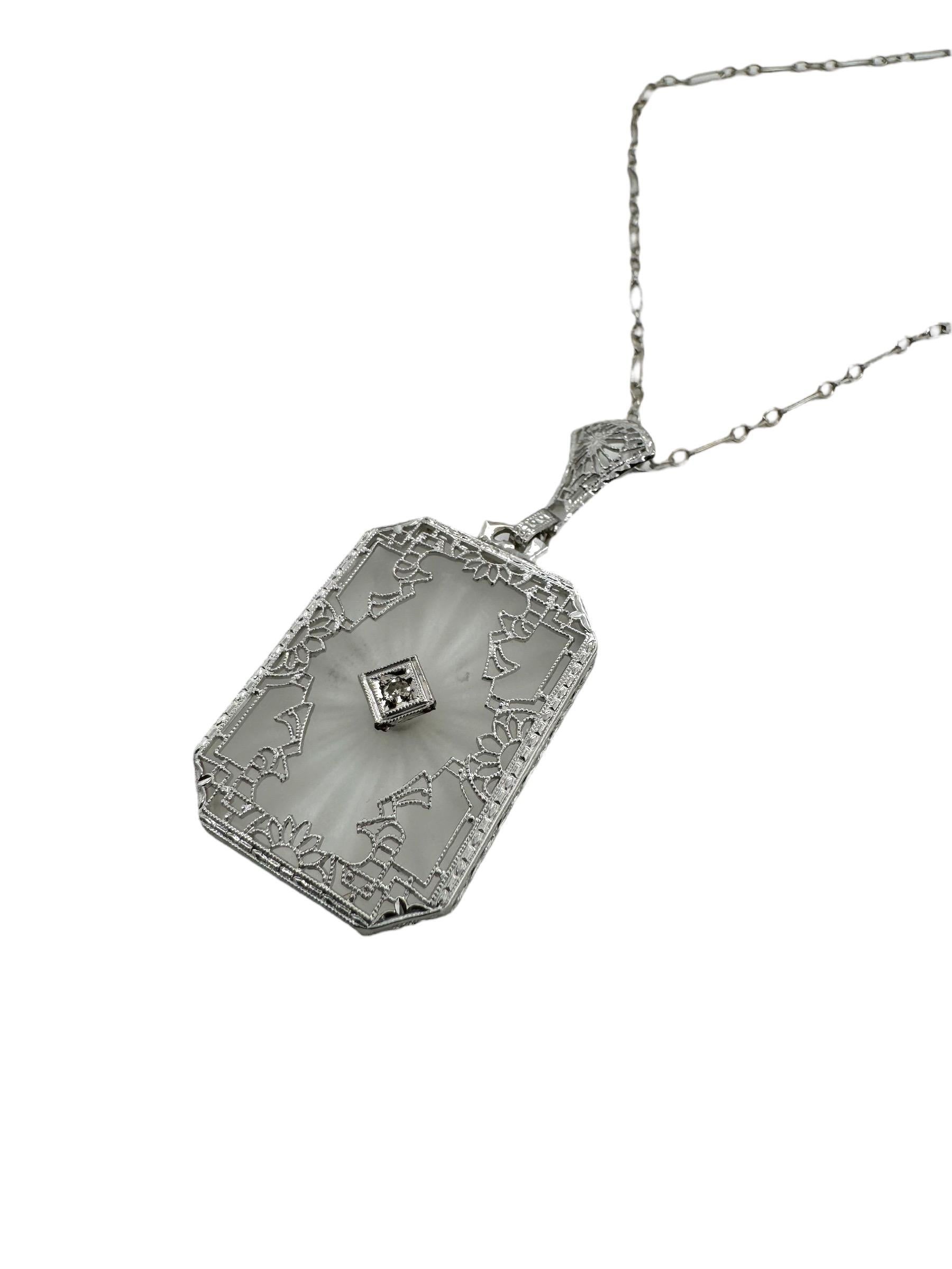Art Deco Camphor Glass Diamond Necklace 1
