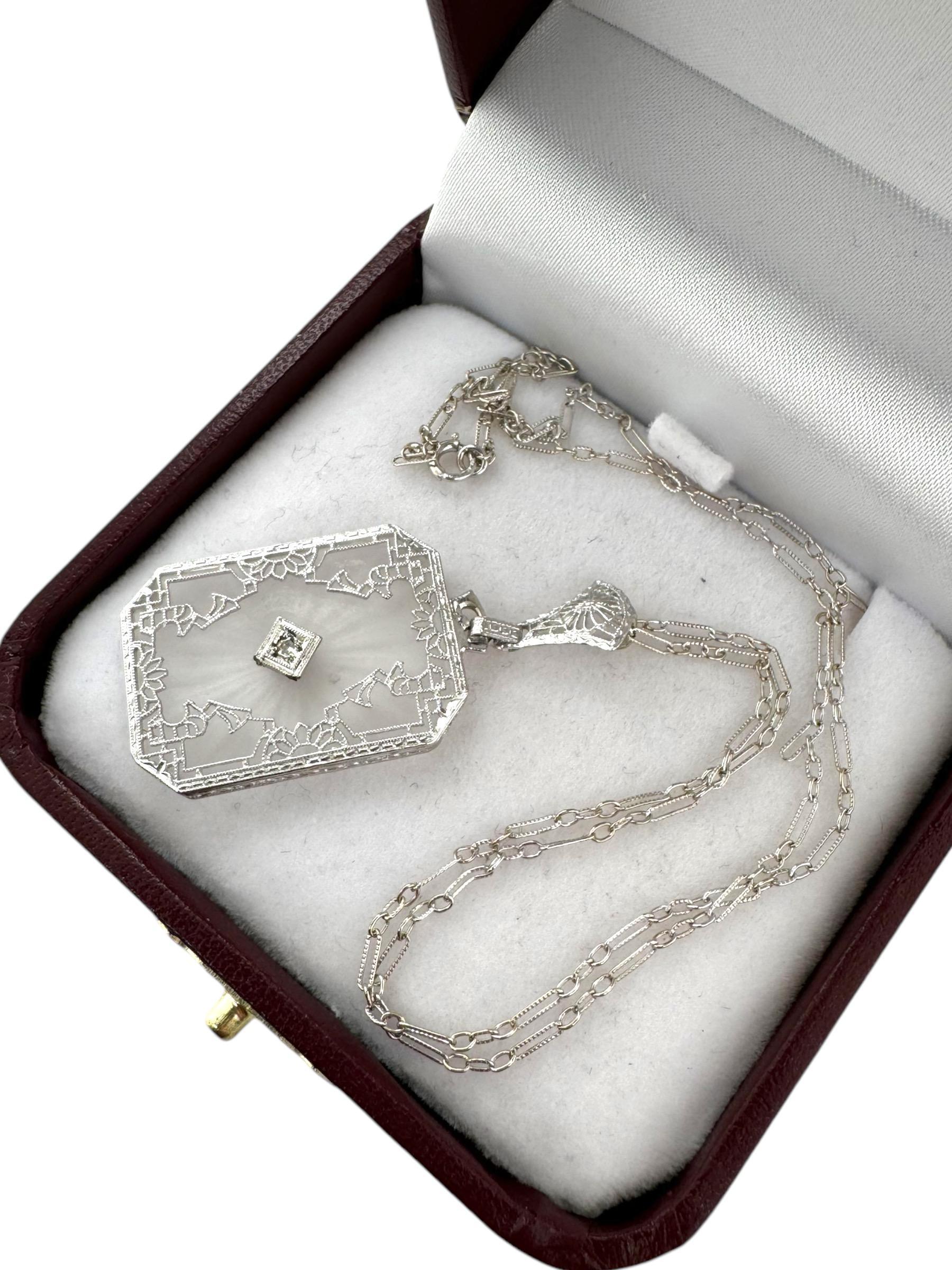 Art Deco Camphor Glass Diamond Necklace 2