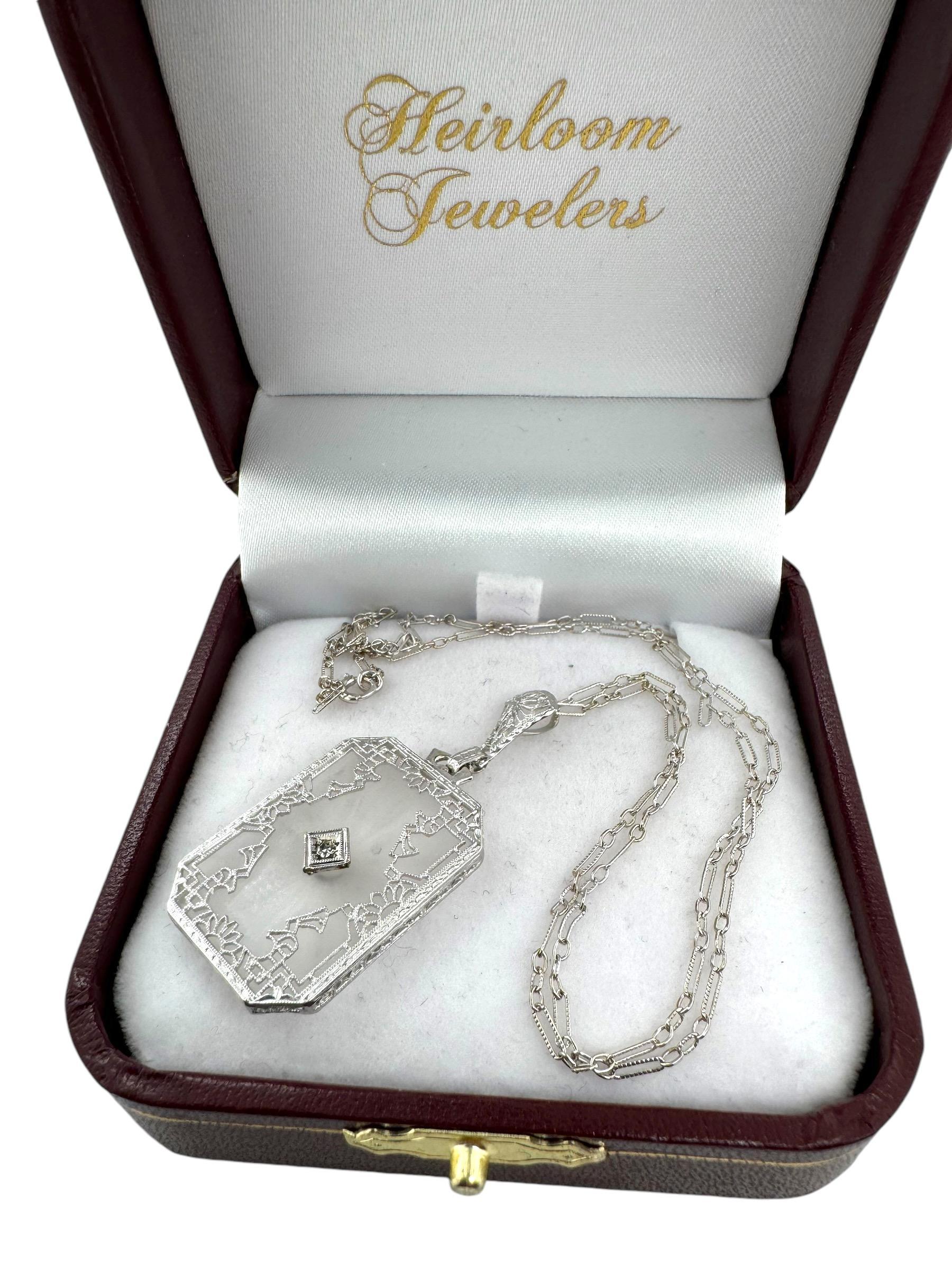 Art Deco Camphor Glass Diamond Necklace 3