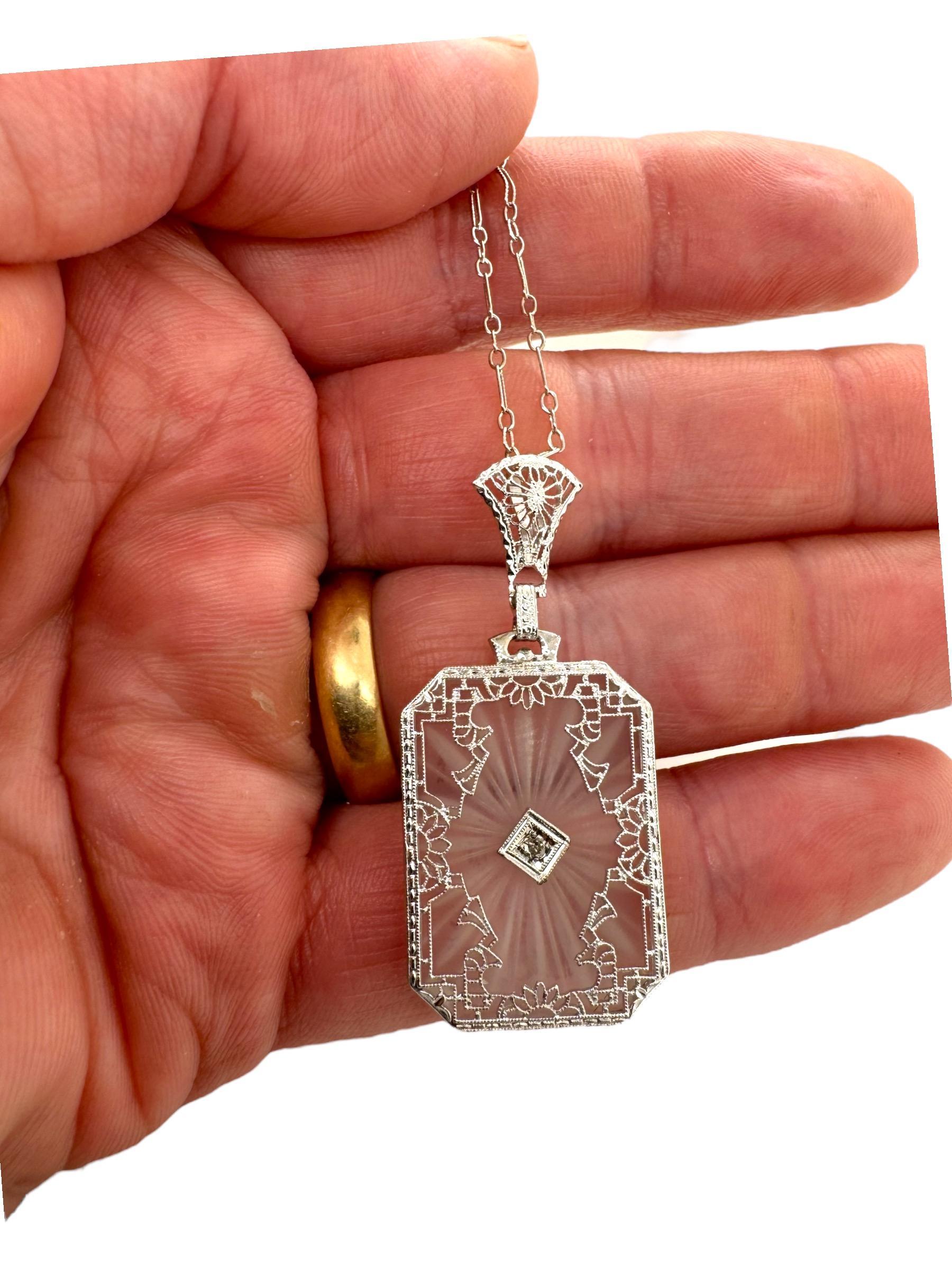 Art Deco Camphor Glass Diamond Necklace 4