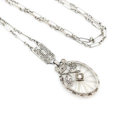 Art Deco Camphor Glass & Diamond Pendant Necklace in Platinum