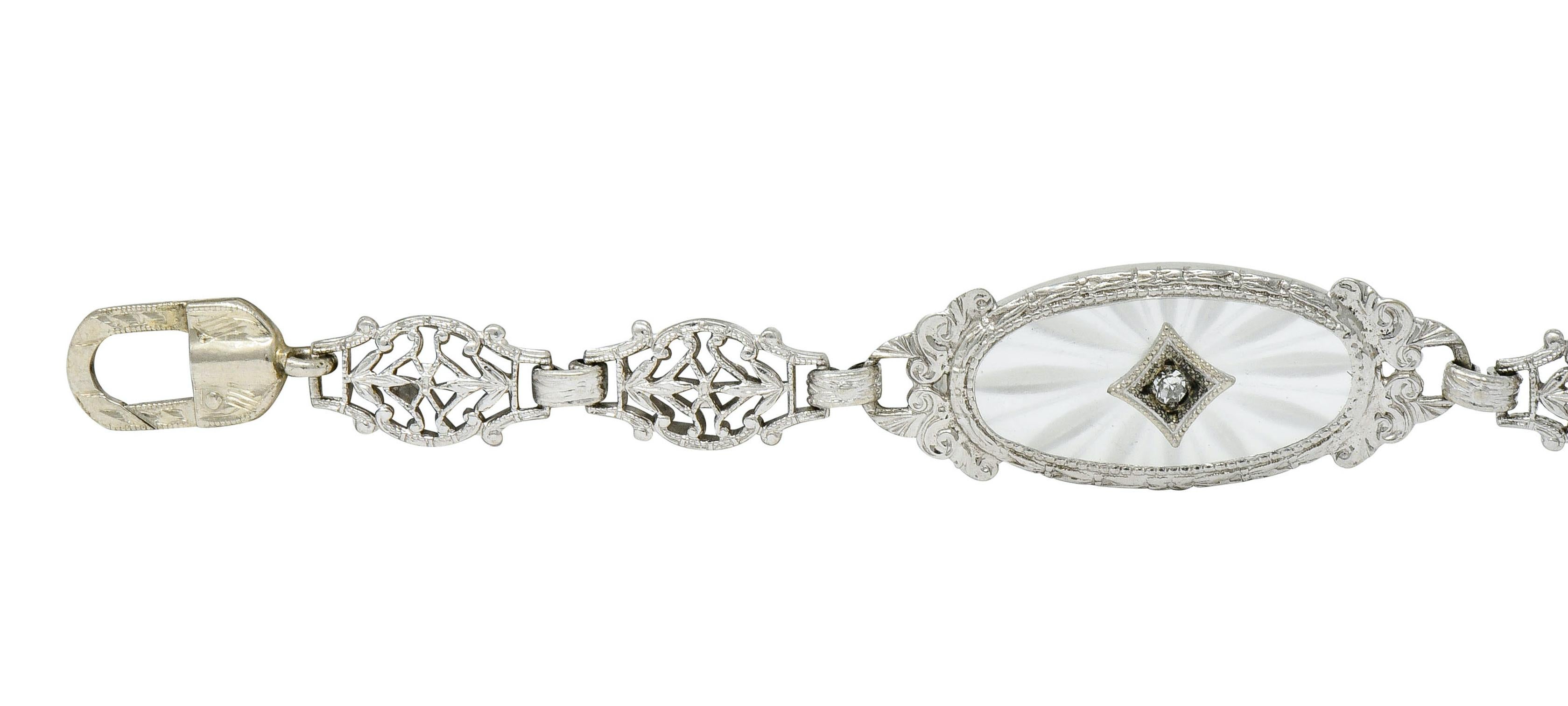 Single Cut Art Deco Camphor Glass Diamond Platinum Link Bracelet