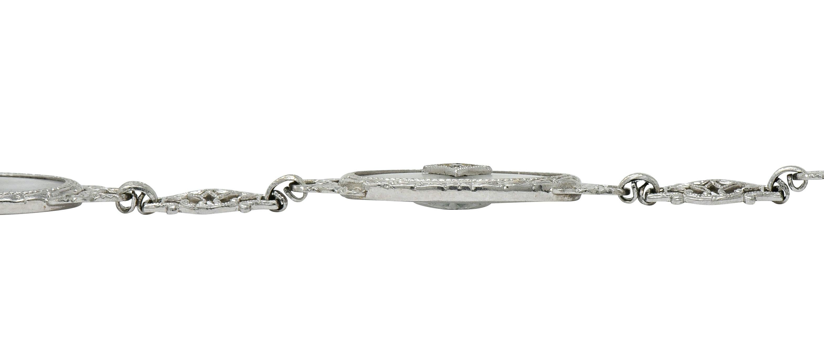 Art Deco Camphor Glass Diamond Platinum Link Bracelet 2