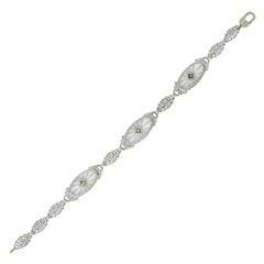 Vintage Art Deco Camphor Glass Diamond Platinum Link Bracelet