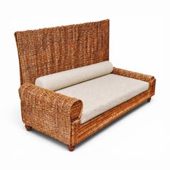 Canape Art Déco en osier de saule, rembourré en boucle blanc cassé, Autriche années 1920