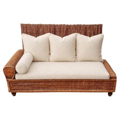 Canape Art Déco en osier de saule, rembourré en boucle blanc cassé, Autriche années 1920