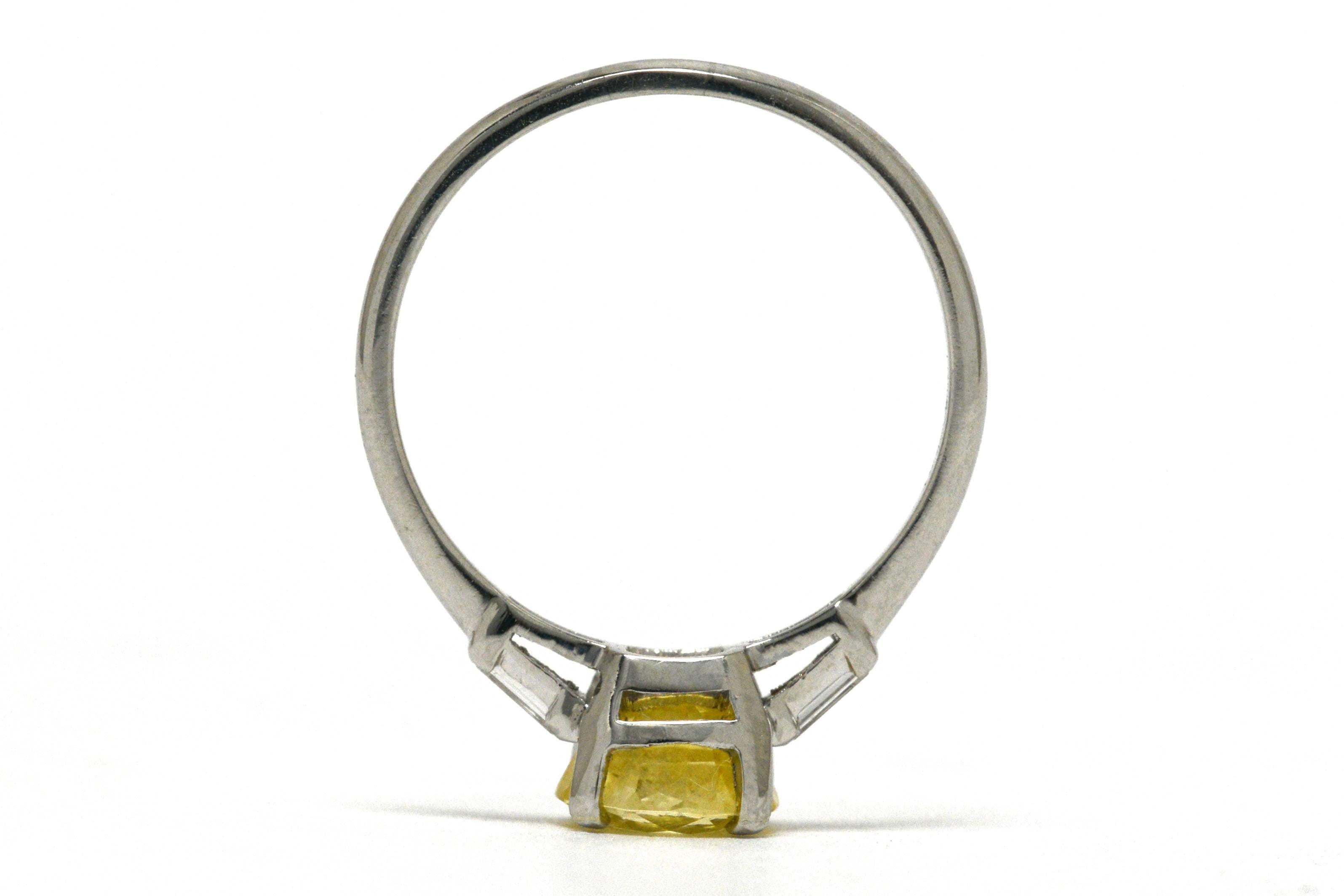 Round Cut Art Deco Canary Yellow Sapphire Diamond Engagement Ring 2 1/2 Carat Platinum
