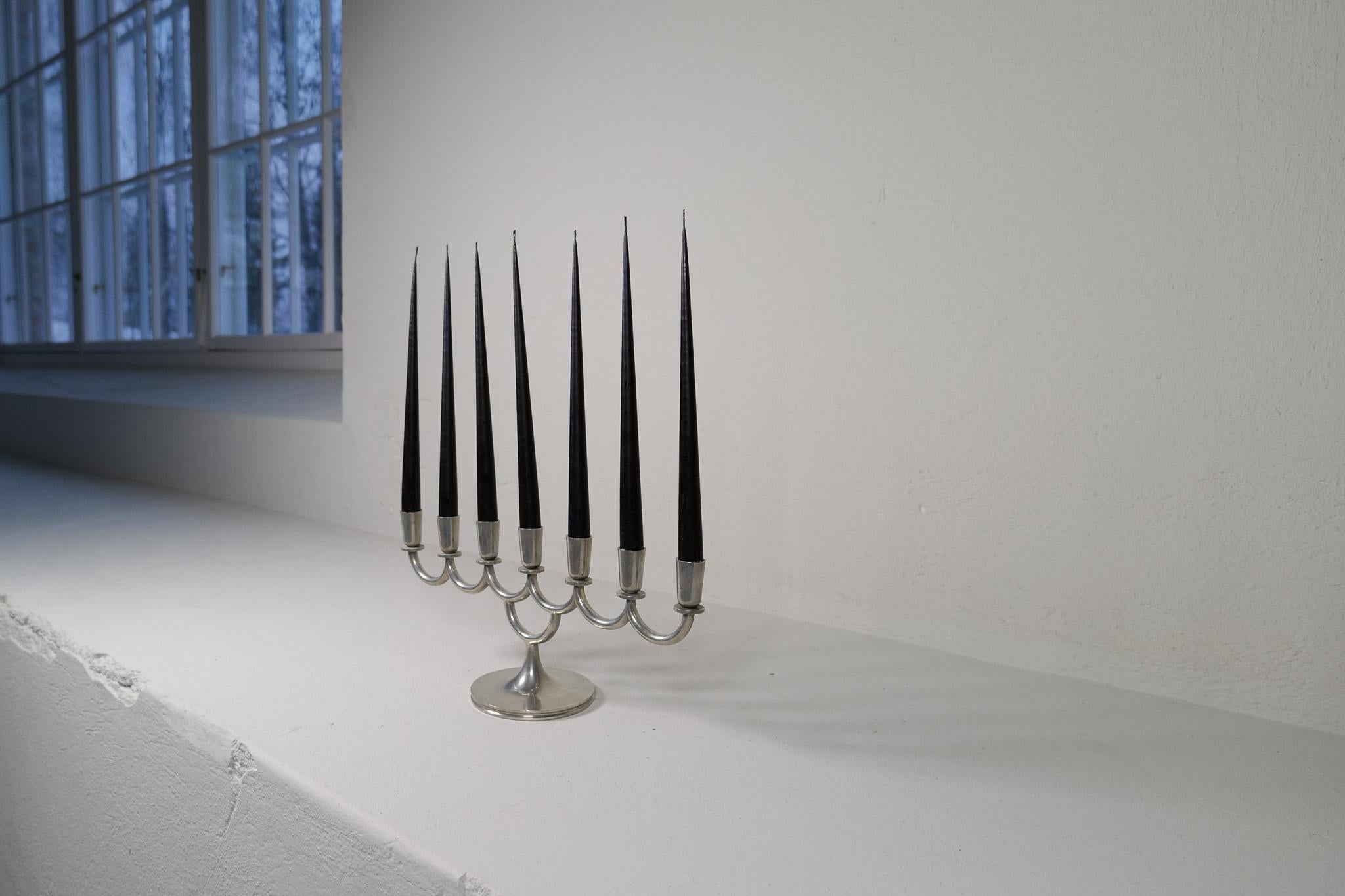 Hand-Crafted Art Deco Candelabra in Pewter by Lars Holmström in Arvika, Sweden, 1931 For Sale