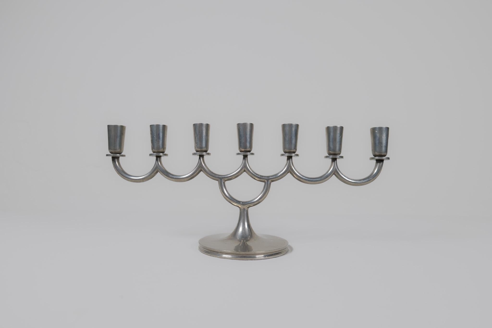 Mid-20th Century Art Deco Candelabra in Pewter by Lars Holmström in Arvika, Sweden, 1931 For Sale