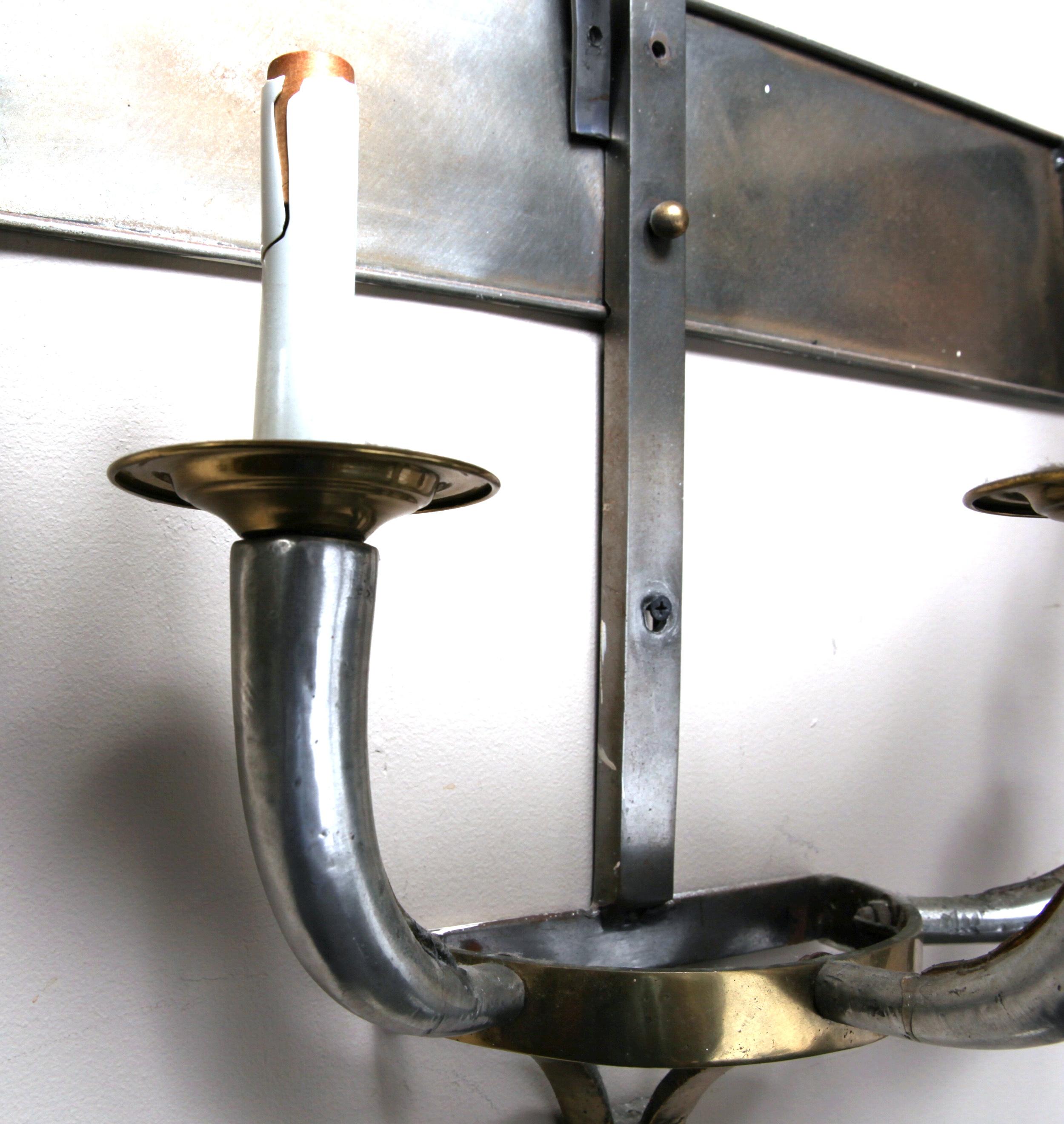 Art Deco Candelabra Sconces with Metal Shades In Good Condition In New York, NY