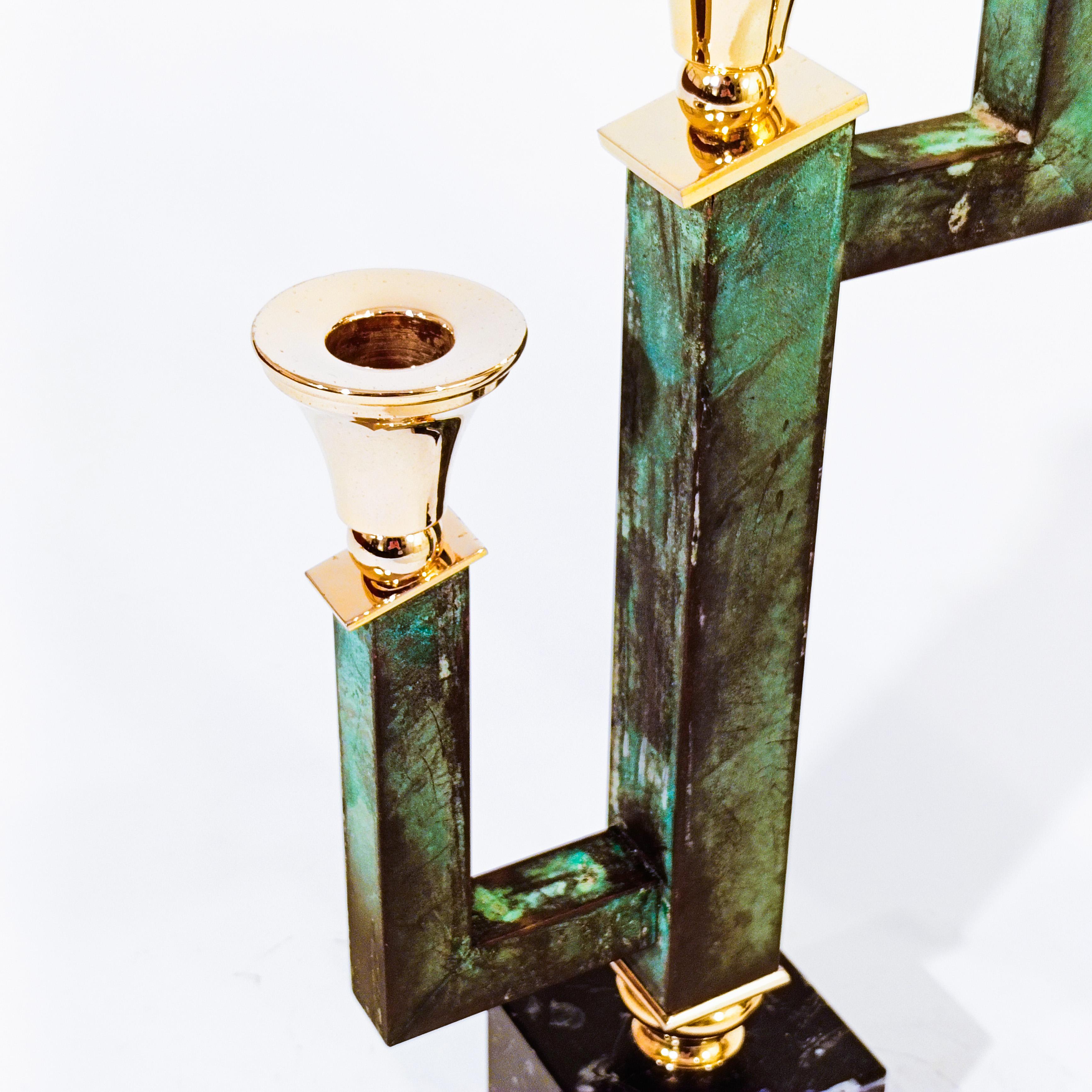 Art-Déco-Kandelaber. Gealtertes Kupfer und Marmor, Italien, 1960er Jahre im Angebot 4