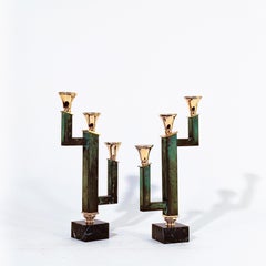 Art Deco candelabras. Aged copper and marble, Italy, 1960s