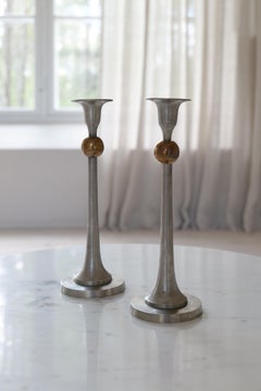 Portacandele in stile Art Déco in peltro e ottone, Svezia, design degli anni ’30