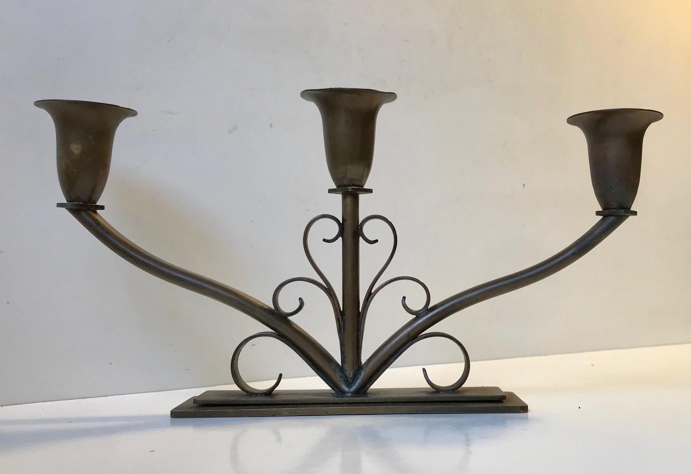 Art Deco Candleholder in Bronze by Holger Fredericia, 1930s In Good Condition For Sale In Esbjerg, DK