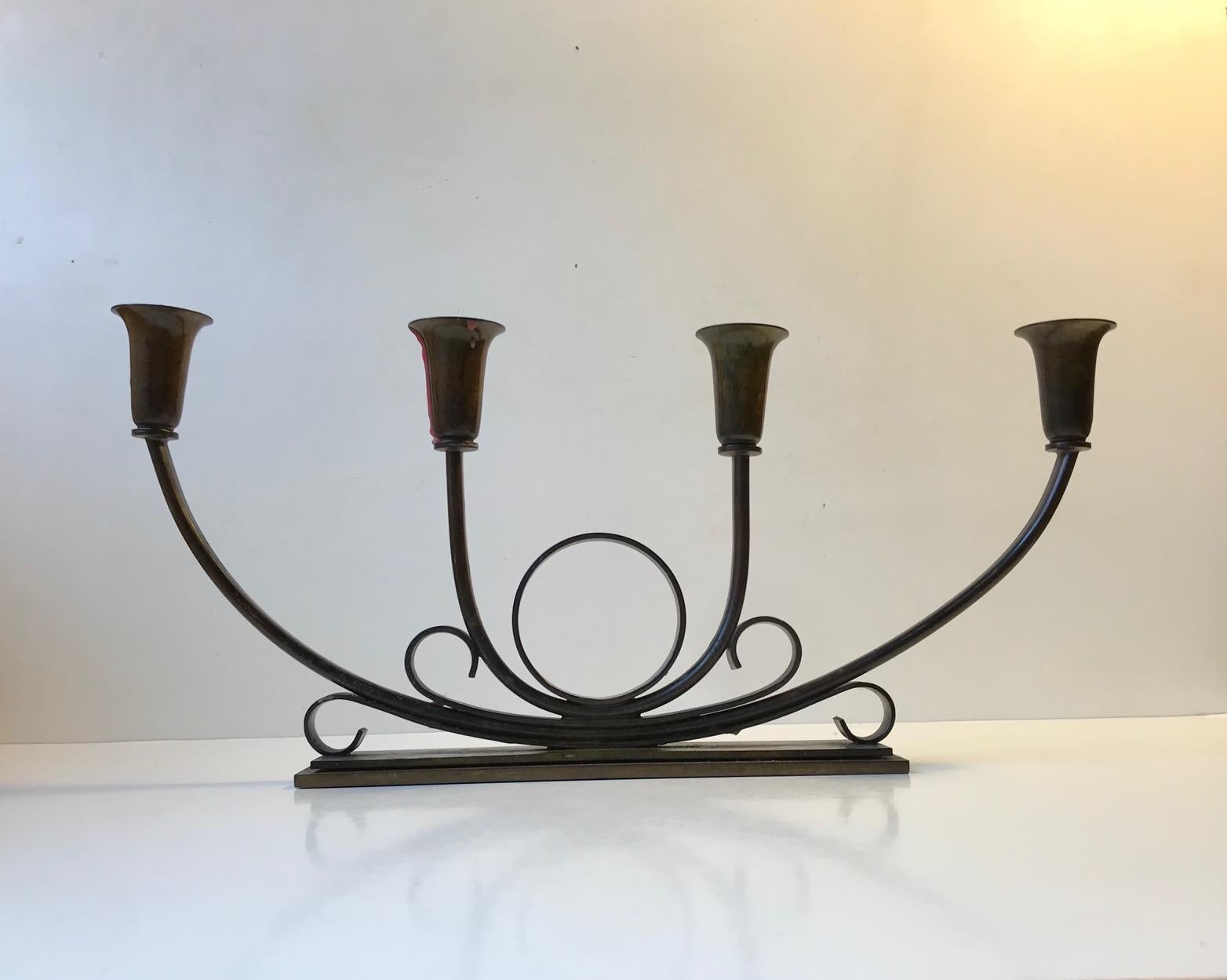 Mid-20th Century Art Deco Candleholder in Bronze by Ildfast, 1930s For Sale