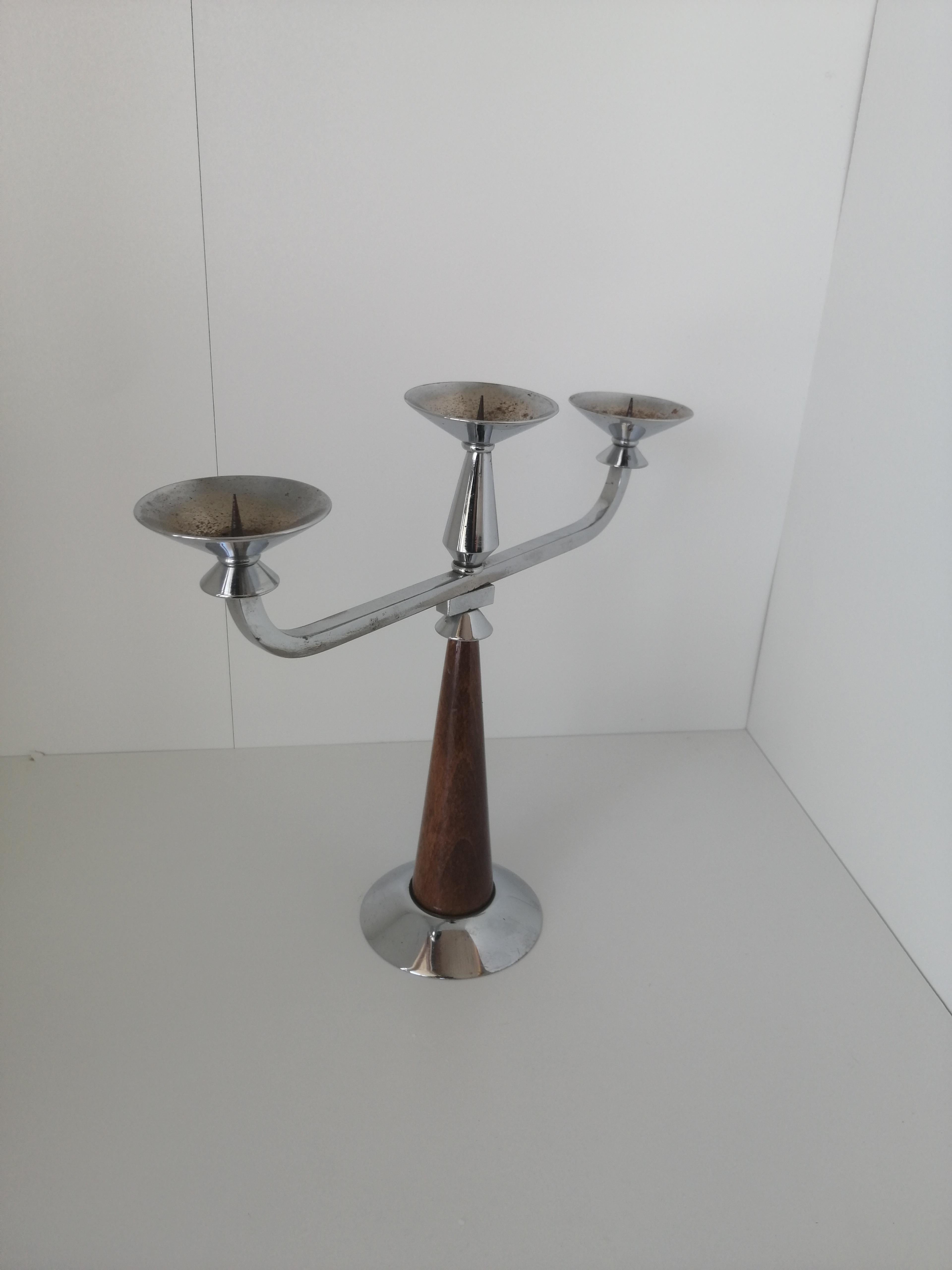 Walnut Art Deco Candlestick For Sale