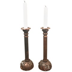 Vintage Art Deco Candlestick Holders in Copper