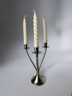 Candelabro in stile Art Déco in acciaio inossidabile a 3 bruciatori, Spagna, intorno al 1970
