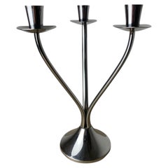 Candelabro in stile Art Déco in acciaio inossidabile a 3 bruciatori, Spagna, intorno al 1970