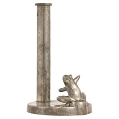 Vintage Art Deco Candlestick with Frog in Pewter, 1934