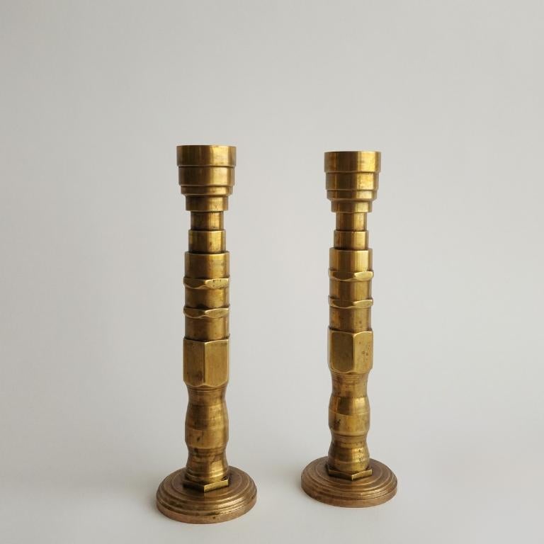 Pair of Art Deco Candlesticks
Solid Brass
France, 20th Century
Machine Age Industrial

Measurements:
1- 9